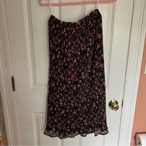 Floral Black and Pink Pleated Midi Skirt - size M